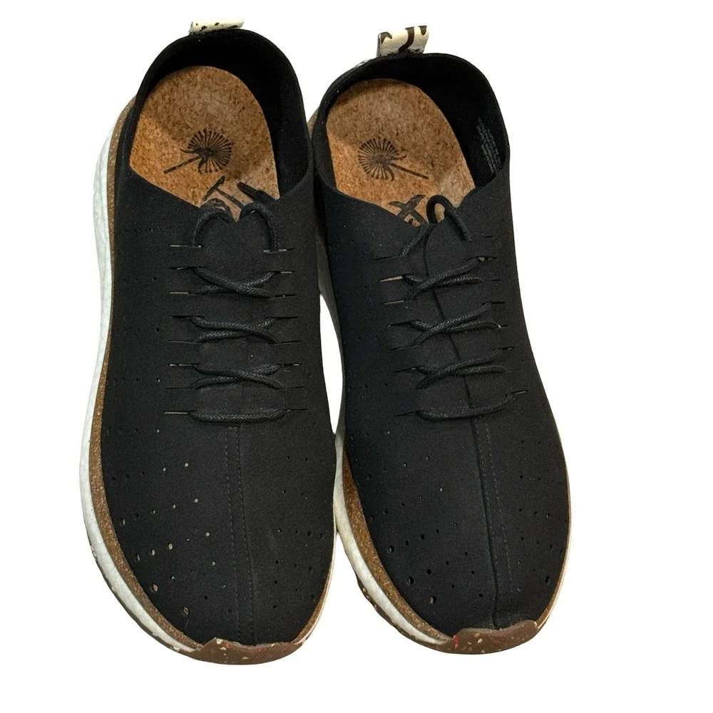 OTBT Alstead Perferated Black Textile Calf Hair Cow Print Sneakers Womens 9M‎